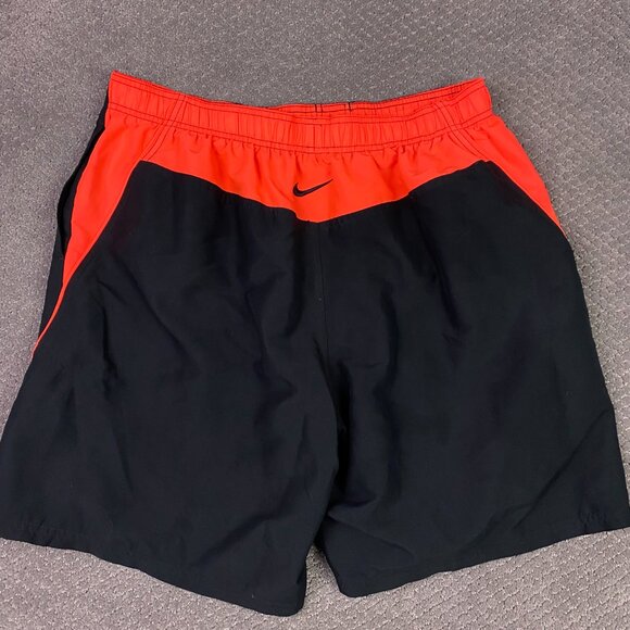Vintage Nike Board Shorts Men's XXL Black Orange Swim Trunks Mesh Lining - Picture 3 of 11